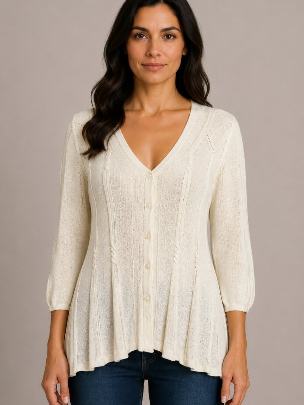 Croft & Barrow Ivory 100% Cotton Pointelle Cardigan Sweater Size M